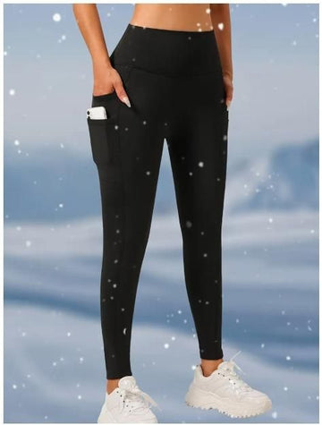 Slim Fit Tights with Side Pockets for Women - Soft Comfy Elastic Gym Yoga Running Trousers - Free Size